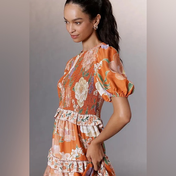 NWT Farm Rio Short-Sleeve Crew-Neck Tiered A-Line Maxi Dress SP - Picture 3 of 5